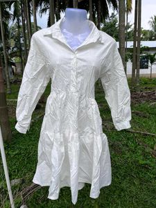 White Tiered Shirt Dress