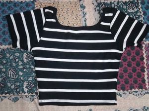 Striped Square Neck Crop Top