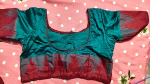 Beautiful Teal &amp; meroon Silk Saree with blouse