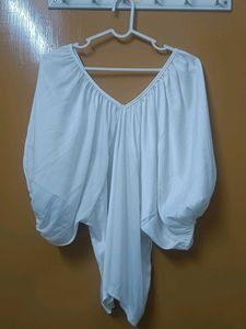Chic White V-Neck Puff Sleeve Top