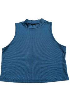 Shein Blue Mock Neck Sleeveless Crop Top Large