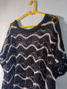Black &amp; White Striped Crochet Top