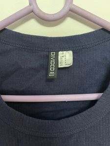 Navy Blue Ribbed Fitted Crop Top