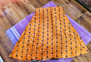 Vibrant Orange Ethnic Skirt with Floral Print