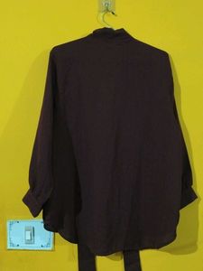 Elegant Burgundy Tie-Neck