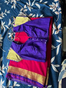 Rani Pink &amp; Royal Blue Paithani  Saree with Blouse