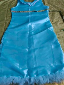 Sky Blue Satin Gown with Frills