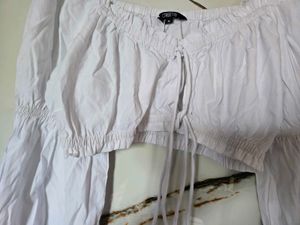 White Puff Sleeve Tie-Front Crop Top