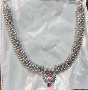 Elegant Silver Necklace with Pink Stone