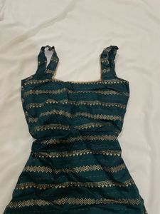 Elegant Teal &amp; Gold Embroidered short kurti