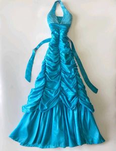 Stunning Ruched Halter Neck Blue Gown