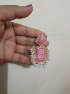 Pink &amp; Pearl Drop Earrings
