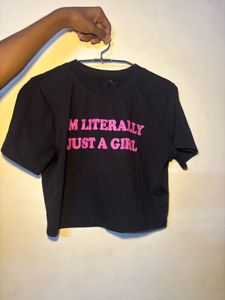 Black Crop Top "Just A Girl" Slogan Tee