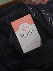 Koskii Blue Floral Stonework Chiffon Saree