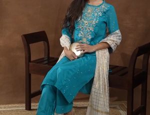 Embroidered Teal Kurta Set with Dupatta