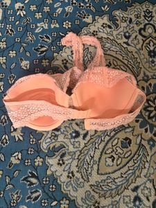 Pink Lace Trim Halter Bra