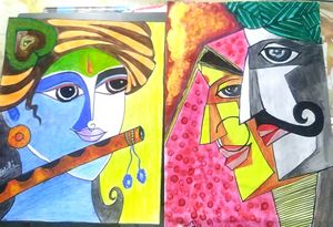 A Beautiful Krishna Ji Radhaji Portrait Painting