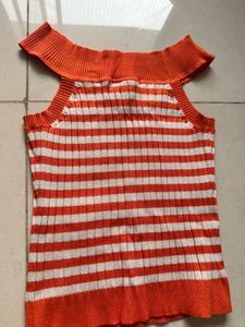 Orange &amp; White Striped Knit Top