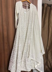 White Anarkali Gown with Dupatta