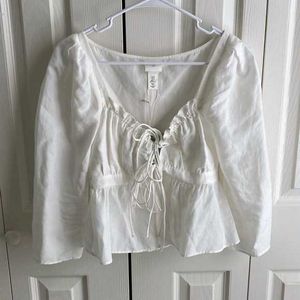 White Lace-Up Peplum Top