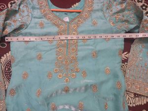 Embellished Teal Kurta Set with Pants