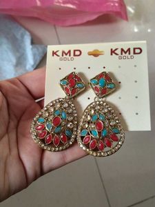 KMD Gold Gemstone Drop Earrings