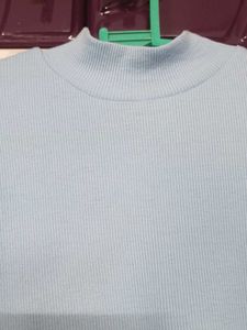 Light Blue Ribbed turtleneck Top