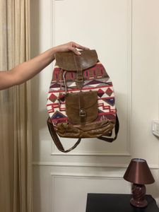 Boho Aztec Print Leather Backpack