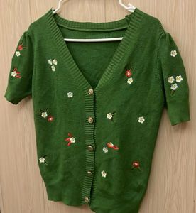 Green Floral Embroidered Cardigan