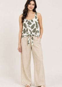 Leaf Print Tie-Front Tank Top