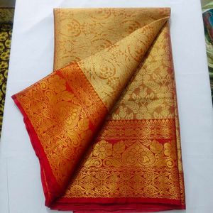 Luxurious Golden &amp; Red Silk Saree