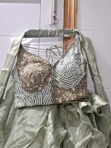 Designer Sequin Blouse &amp; Ruffled Lehenga Set