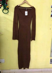 Thick Ribbed Brown Maxi Dress