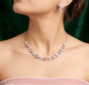 Pink Crystal Necklace & Earrings Set