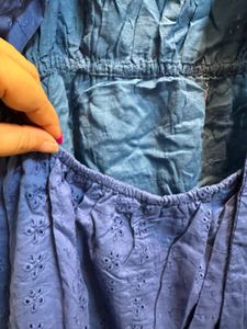 Women Royal Blue Schiffli Back Tie Short Skater Dr