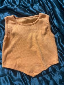 Orange Ribbed Cropped Tank Top