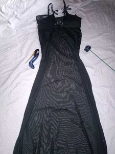 Elegant Vintage Black Sheer Maxi Dress