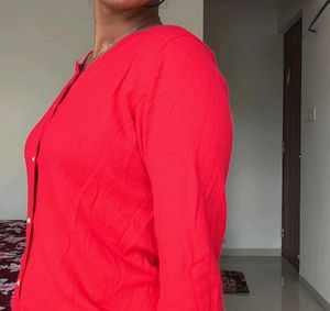 Chic Red Button-Up Cardigan
