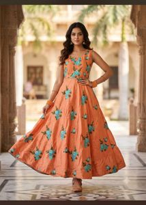 Beautiful Orange Floral Gown