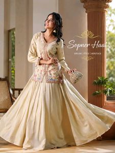 Elegant Cream Lehenga Choli with Floral Embroidery