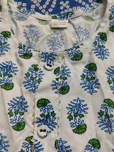 White Floral Print Kurta
