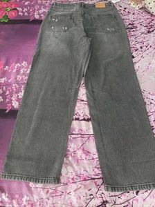 Grey Distressed Wide Leg Jeans