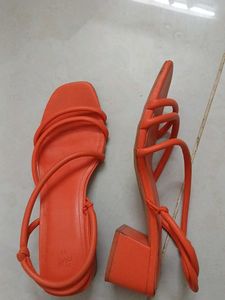 Orange Strappy Block Heels