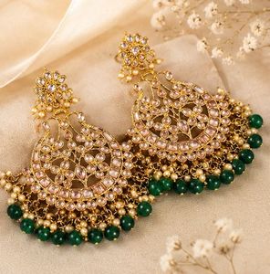 Beautiful Green &amp; Gold Traditional Chandelier Earr