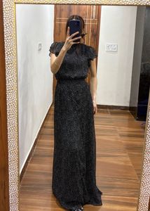 Black Polka Dot Print Flutter Sleeve Maxi