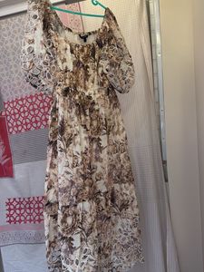 Boho Floral Print Puff Sleeve Dress