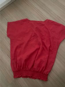 Chic Red Blouse with Bow Detail