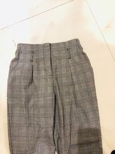 High-Waisted Plaid Trousers