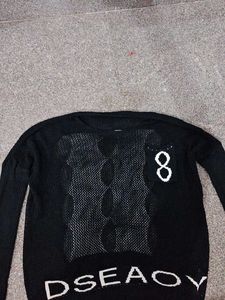 Black Knit Sweater with "8" Detail