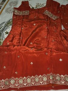 Orange Embroidered Kurta Set